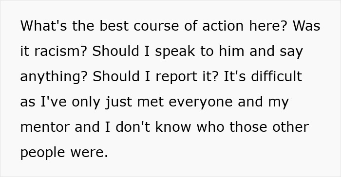 Text about a new hire unsure whether to report a teacher revealing racist thoughts during unconscious bias training.