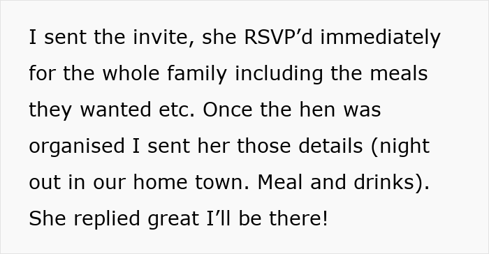 Text excerpt showing a woman confirming attendance for a family wedding and hen night, then suddenly turning flaky. Text excerpt showing a woman confirming attendance for a family wedding and hen night, then suddenly turning flaky.