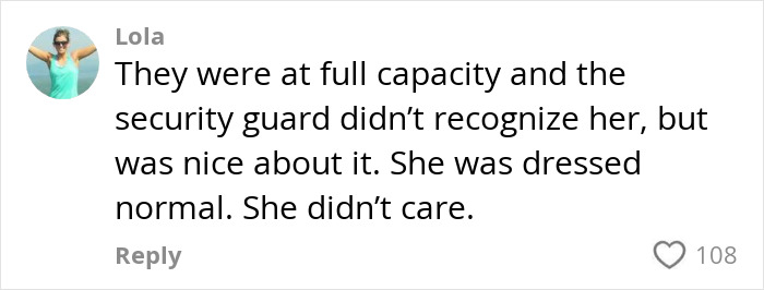 Comment by Lola describing a security guard not recognizing a woman denied entry, discussing store rejection issues. Comment by Lola describing a security guard not recognizing a woman denied entry, discussing store rejection issues.
