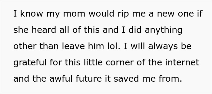 Text excerpt expressing gratitude for support after a woman’s heartbreak reveals boyfriend’s true character.