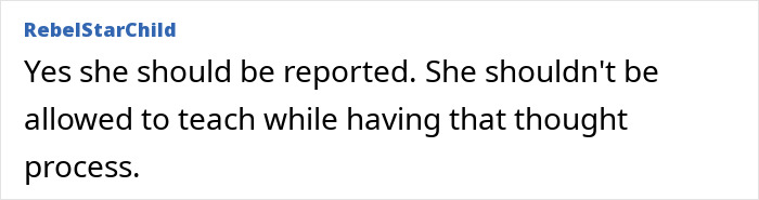 Comment expressing that a teacher revealing racist thoughts during unconscious bias training should be reported by a new hire.