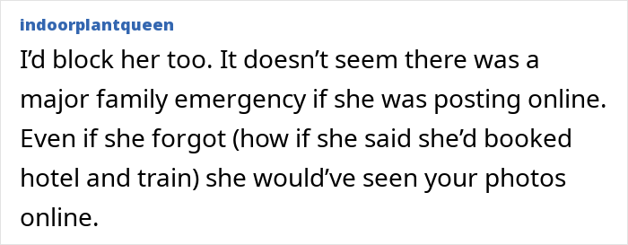Comment from indoorplantqueen discussing a woman who suddenly turns flaky and misses her friend’s wedding. Comment from indoorplantqueen discussing a woman who suddenly turns flaky and misses her friend’s wedding.