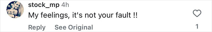 Comment on social media expressing sympathy, saying "My feelings, it's not your fault" with a black and white profile image. Comment on social media expressing sympathy, saying "My feelings, it's not your fault" with a black and white profile image.