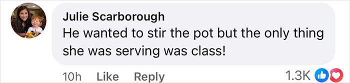 Comment by Julie Scarborough addressing Pamela Anderson and Meghan Markle cooking show controversy, with 1.3K likes. Comment by Julie Scarborough addressing Pamela Anderson and Meghan Markle cooking show controversy, with 1.3K likes.