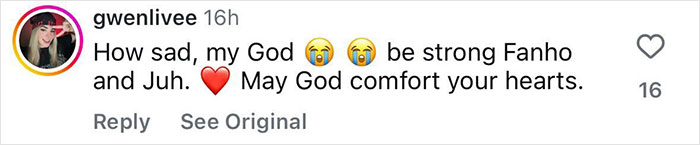 Instagram comment expressing sympathy and urging strength after 2-year-old drowns during dad’s live streaming. Instagram comment expressing sympathy and urging strength after 2-year-old drowns during dad’s live streaming.