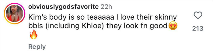 Instagram comment praising Kim Kardashian's body and Skims skinny bbls, sparking debate on looks like diaper issue. Instagram comment praising Kim Kardashian's body and Skims skinny bbls, sparking debate on looks like diaper issue.