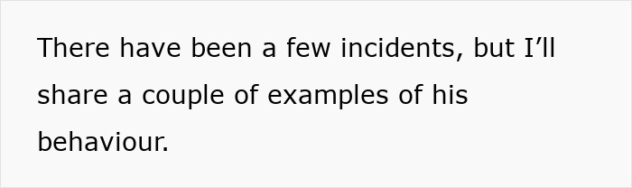 Text on a white background discussing incidents and examples of a sister's boyfriend's behavior. Text on a white background discussing incidents and examples of a sister's boyfriend's behavior.