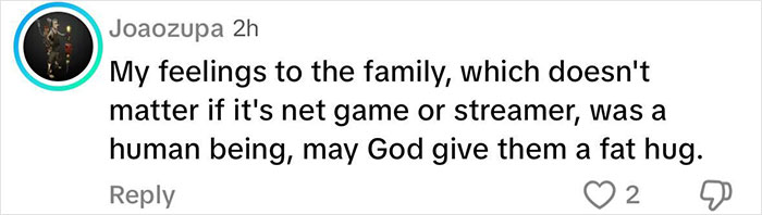 Comment expressing condolences to a family after a tragedy involving a 2-year-old drowning during dad’s streaming session. Comment expressing condolences to a family after a tragedy involving a 2-year-old drowning during dad’s streaming session.