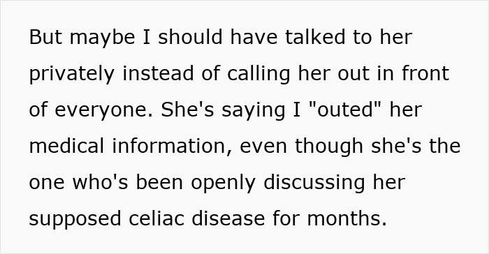 Alt text: Worker calls out gluten-free colleague at pizza party, sparking conflict over medical information and celiac disease disclosure.