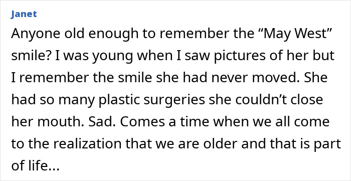 Comment expressing concern over Cher's melting appearance and numerous plastic surgeries affecting her smile. Comment expressing concern over Cher's melting appearance and numerous plastic surgeries affecting her smile.