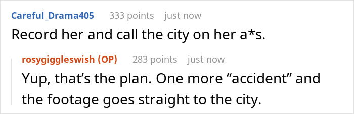 Online comments showing a homeowner’s plan to confront entitled neighbor over fence dispute about her view.