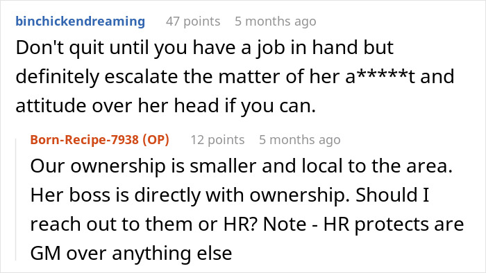 Screenshot of a Reddit conversation discussing employee missing work due to flat tire and GM involvement.
