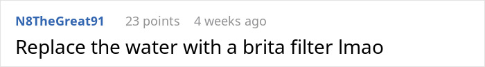 Comment on Reddit suggesting to replace water with a Brita filter, referencing Instacart shopper tip demands. Comment on Reddit suggesting to replace water with a Brita filter, referencing Instacart shopper tip demands.
