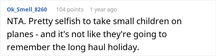 Screenshot of an online comment discussing a mom taking kids on a 9-hour flight and facing criticism for it. Screenshot of an online comment discussing a mom taking kids on a 9-hour flight and facing criticism for it.