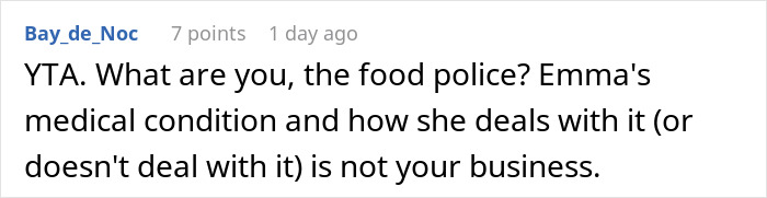 Screenshot of an online comment discussing a worker calling out a gluten-free colleague at a pizza party.