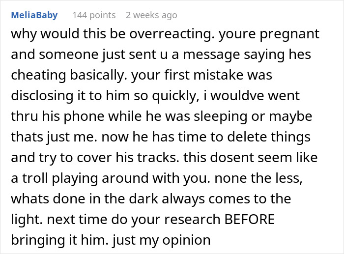 Comment discussing suspicion and trust issues involving fiancé during pregnancy, hinting gut feelings might be right. Comment discussing suspicion and trust issues involving fiancé during pregnancy, hinting gut feelings might be right.