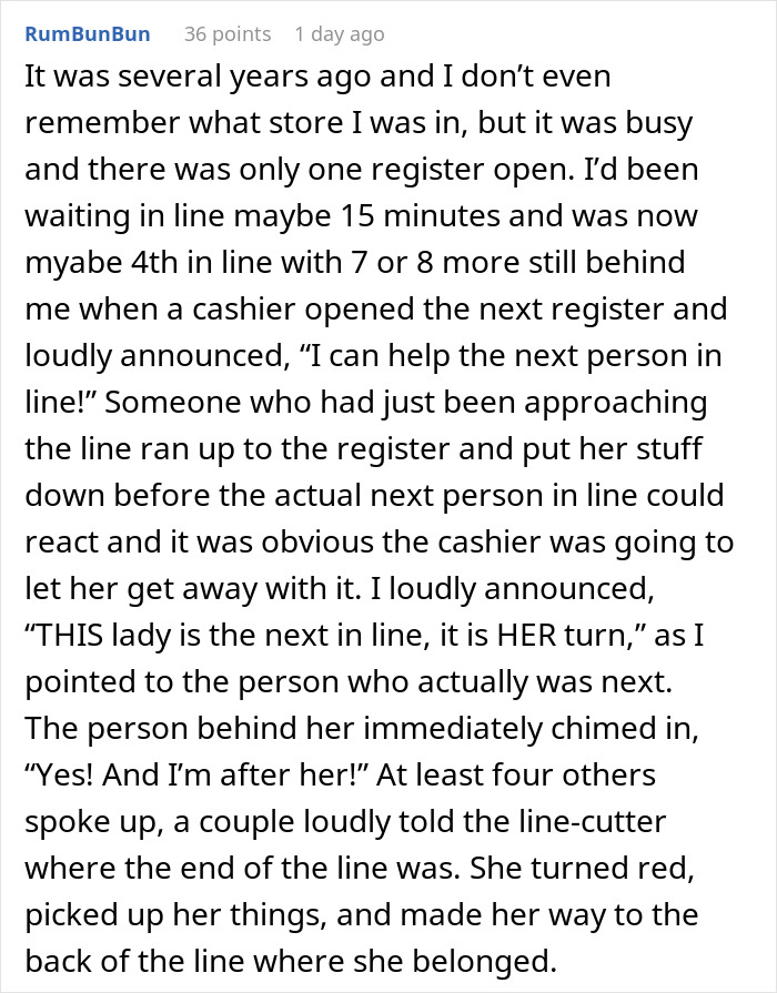 Woman cuts in front of elderly man at grocery store as cashier calls her out and customers support karma enforcement.