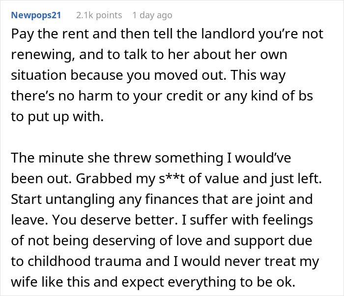 Comment discussing advice on handling a breakup after a woman throws away dinner her boyfriend made.