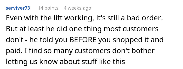 User comment discussing difficulties faced by an Instacart shopper delivering water up 17 floors and customer demands. User comment discussing difficulties faced by an Instacart shopper delivering water up 17 floors and customer demands.