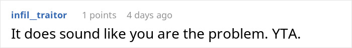 Screenshot of a Reddit comment where a user says the person is the problem, addressing a working mom’s daycare challenge with in-laws. Screenshot of a Reddit comment where a user says the person is the problem, addressing a working mom’s daycare challenge with in-laws.
