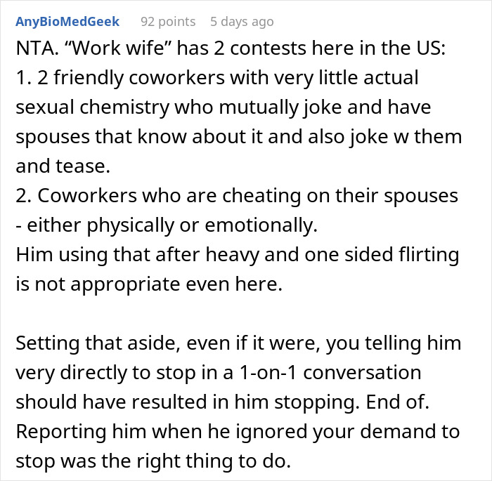 Woman Escalates Situation To Boss After New Guy Flirts And Keeps Calling Her His Work Wife Woman Escalates Situation To Boss After New Guy Flirts And Keeps Calling Her His Work Wife