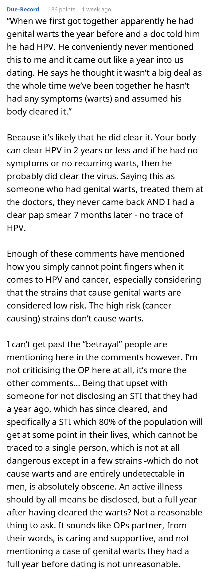 Discussion about resentment toward healthy boyfriend after past HPV infection causing cancer in woman with HPV-related cancer. Discussion about resentment toward healthy boyfriend after past HPV infection causing cancer in woman with HPV-related cancer.