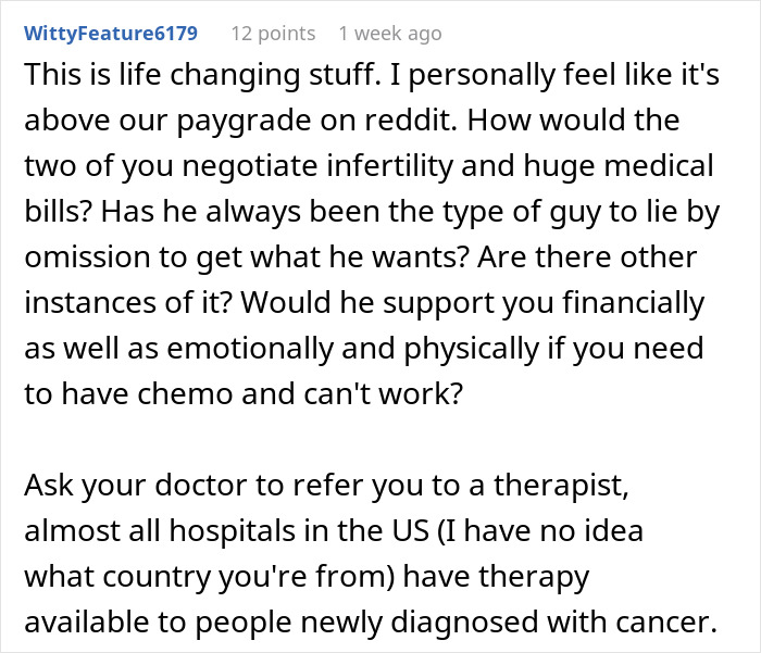 Reddit user discussing emotional and financial challenges of cancer and HPV in a relationship with a healthy boyfriend. Reddit user discussing emotional and financial challenges of cancer and HPV in a relationship with a healthy boyfriend.