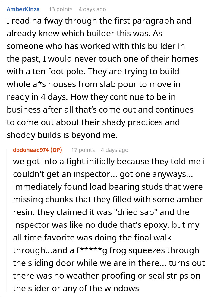 Commenter discusses fighting fire with fire when dealing with petty HOA issues and builder's shady practices and inspections.