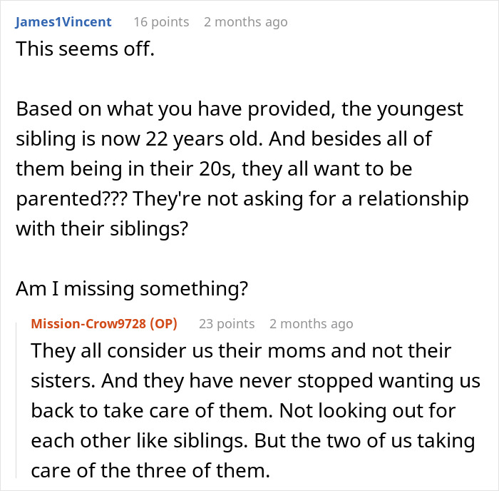 Conversation about siblings and mom relationships, focusing on siblings seeing others as moms rather than sisters. Conversation about siblings and mom relationships, focusing on siblings seeing others as moms rather than sisters.