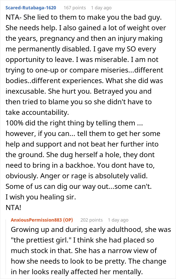Reddit comments discussing in-laws' misconception about divorce due to weight and the shocking truth revealed. Reddit comments discussing in-laws' misconception about divorce due to weight and the shocking truth revealed.