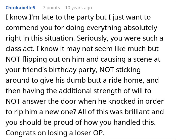 Comment praising someone for handling a confrontation calmly when a guy pretends to be single at a party. Comment praising someone for handling a confrontation calmly when a guy pretends to be single at a party.