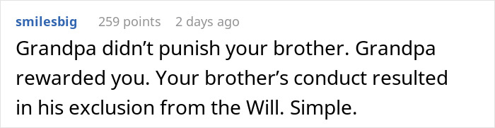Comment discussing a 21-year-old caring for grandpa and conflict with an entitled brother over inheritance demands. Comment discussing a 21-year-old caring for grandpa and conflict with an entitled brother over inheritance demands.