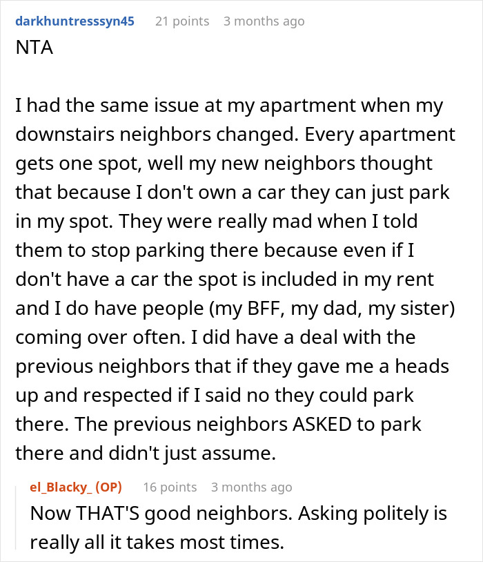 Comment section discussing parking disputes involving neighbors, with no mention of a young woman threatening cops or pregnant woman. Comment section discussing parking disputes involving neighbors, with no mention of a young woman threatening cops or pregnant woman.