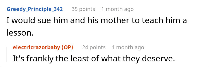 Screenshot of a heated online discussion about a grieving son’s behavior and a sibling burning a kid’s bag. Screenshot of a heated online discussion about a grieving son’s behavior and a sibling burning a kid’s bag.