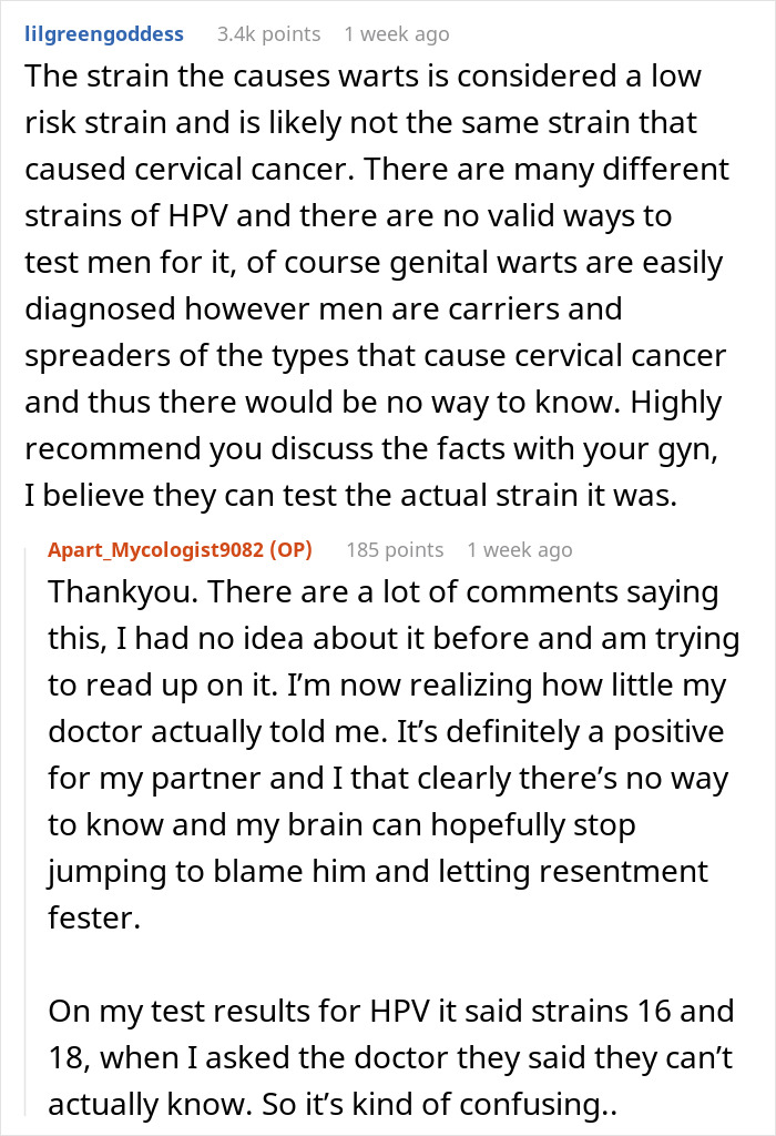 Text conversation discussing HPV strains, cancer risks, and emotional impact on a woman with cancer linked to her boyfriend’s past HPV. Text conversation discussing HPV strains, cancer risks, and emotional impact on a woman with cancer linked to her boyfriend’s past HPV.