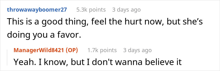 Screenshot of a Reddit conversation discussing a man’s dream proposal ending in heartbreak over partner preferences.