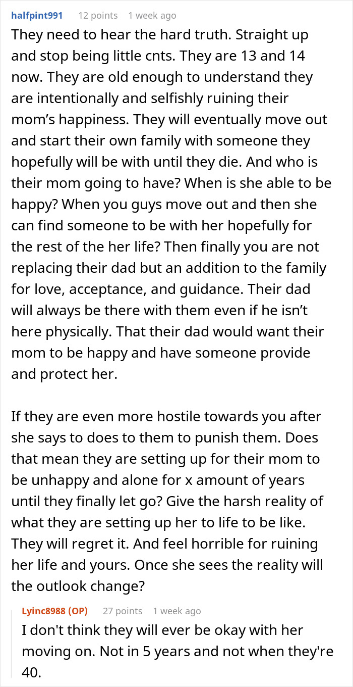 Reddit comments discussing a man’s struggle to win over fiancee’s kids and contemplating breaking up after years. Reddit comments discussing a man’s struggle to win over fiancee’s kids and contemplating breaking up after years.