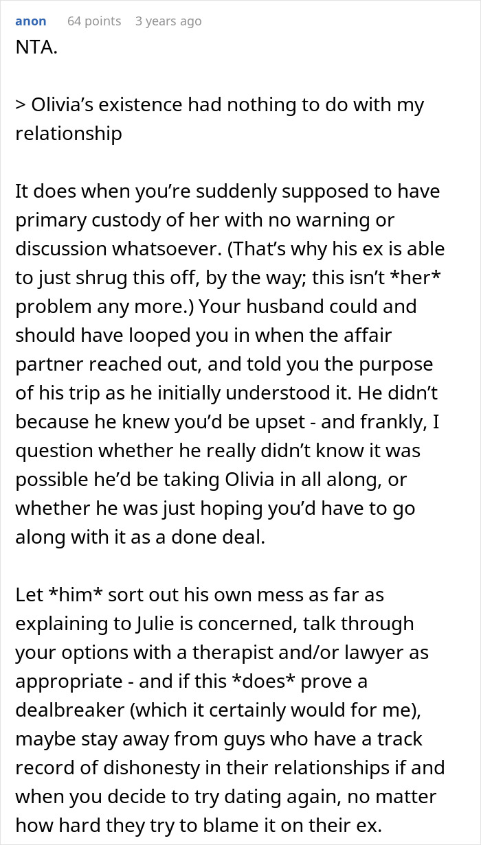 Screenshot of an online discussion about a man promising a quiet life with two kids but unexpectedly bringing home a stepdaughter. Screenshot of an online discussion about a man promising a quiet life with two kids but unexpectedly bringing home a stepdaughter.