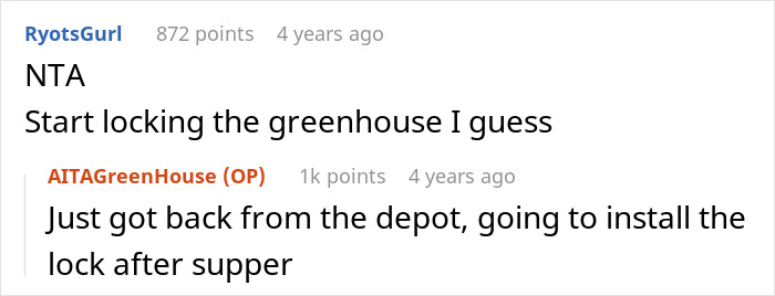 Screenshot of an online discussion about a thief caught stealing vegetables claiming to know the garden owner. Screenshot of an online discussion about a thief caught stealing vegetables claiming to know the garden owner.