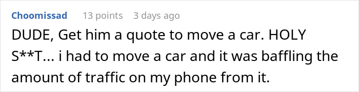 Comment on Reddit about a boss making life difficult for a grieving employee, mentioning moving a car and unexpected phone traffic. Comment on Reddit about a boss making life difficult for a grieving employee, mentioning moving a car and unexpected phone traffic.