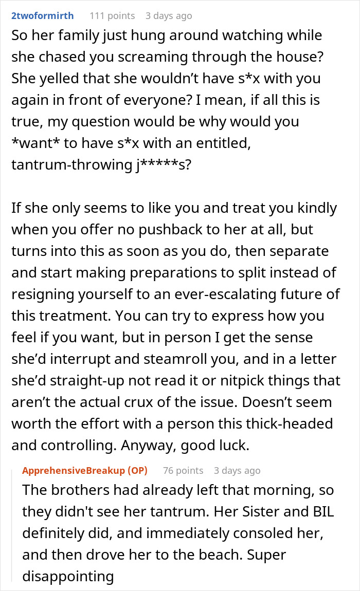 Reddit conversation displaying wife’s public tantrum and years of resentment unleashed during unwanted trip. Reddit conversation displaying wife’s public tantrum and years of resentment unleashed during unwanted trip.