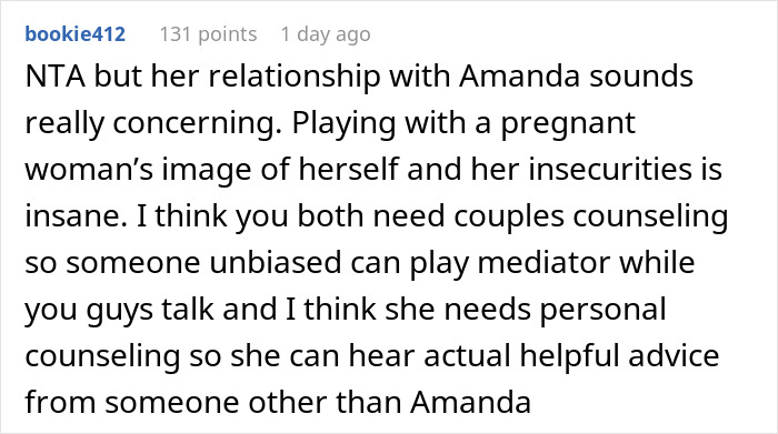 Comment discussing concerns about a man giving a pregnant girlfriend an ultimatum over her insecurities in their relationship. Comment discussing concerns about a man giving a pregnant girlfriend an ultimatum over her insecurities in their relationship.