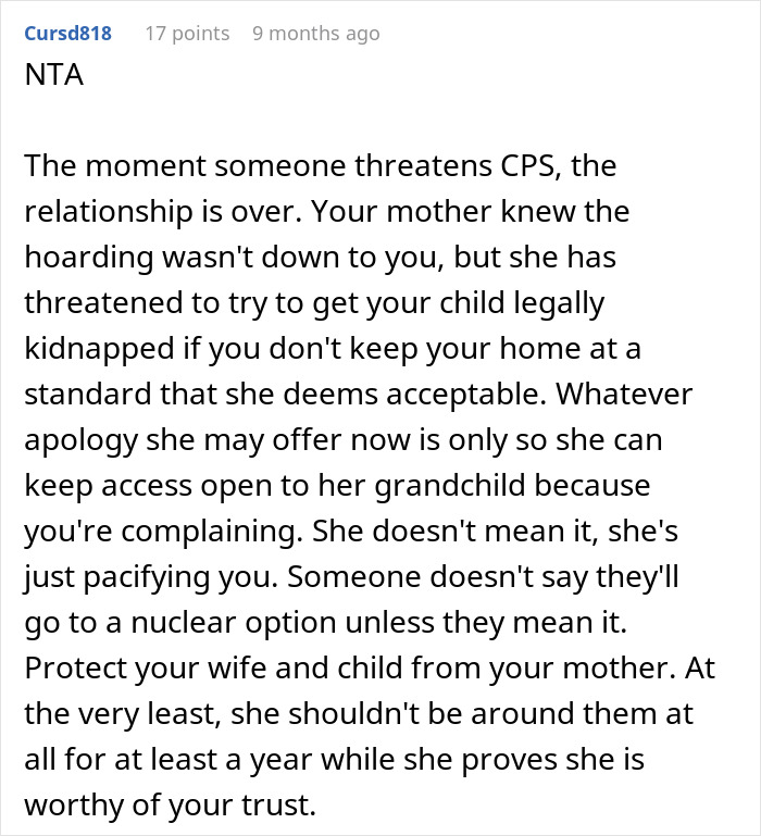 Comment discussing a grandma threatening CPS to legally take an unborn baby over home conditions and trust issues. Comment discussing a grandma threatening CPS to legally take an unborn baby over home conditions and trust issues.