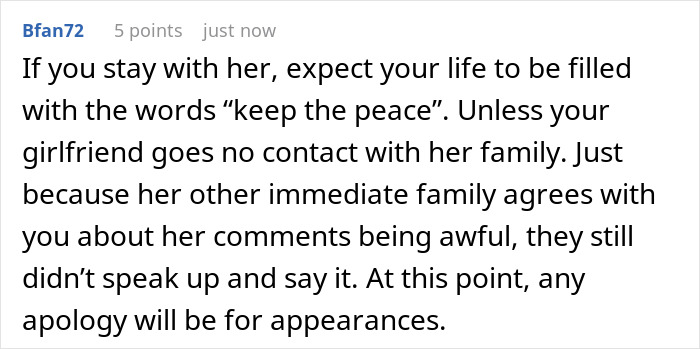 Comment discussing family conflict and racist insults leading to a woman leaving in tears after a dinner argument. Comment discussing family conflict and racist insults leading to a woman leaving in tears after a dinner argument.