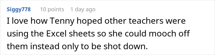 Comment text on a white background, sharing a story about a woman enjoying the comeuppance of a colleague who stole her job. Comment text on a white background, sharing a story about a woman enjoying the comeuppance of a colleague who stole her job.