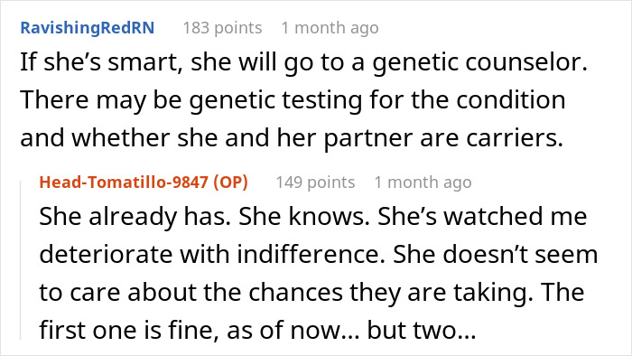 Comment discussing genetic testing and counseling for a genetic condition concerning a pregnant sister’s health risks. Comment discussing genetic testing and counseling for a genetic condition concerning a pregnant sister’s health risks.
