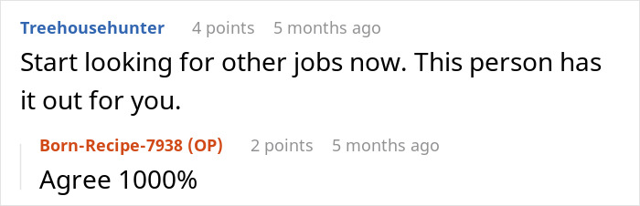 Commenters discussing an employee missing work due to a flat tire and suggestions to look for other jobs.