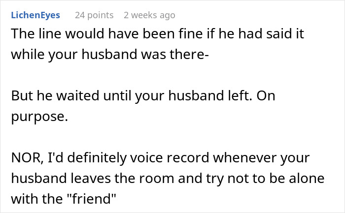 Text conversation discussing a friend’s compliment causing discomfort, wife urging to find hotel, husband disagreeing. Text conversation discussing a friend’s compliment causing discomfort, wife urging to find hotel, husband disagreeing.