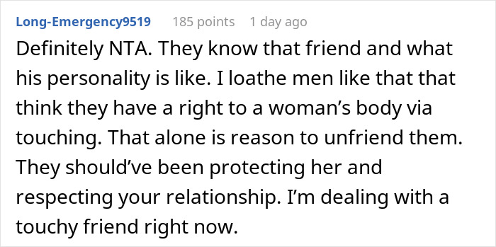 Comment discussing a friend-wife drunk hookup another man situation, emphasizing respect and boundaries in relationships. Comment discussing a friend-wife drunk hookup another man situation, emphasizing respect and boundaries in relationships.