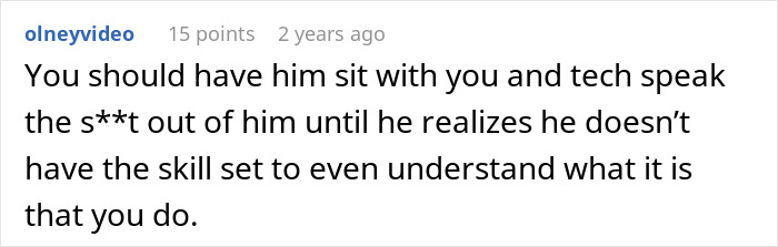 Comment from olneyvideo discussing teaching 12 years worth of knowledge before PTO and giving two weeks notice. Comment from olneyvideo discussing teaching 12 years worth of knowledge before PTO and giving two weeks notice.